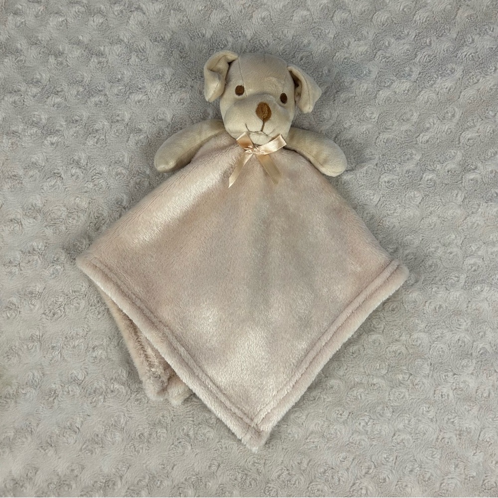 Pro Goleem Tan Puppy Dog Lovey Security Blanket Plush Baby Toy Brown Eyes Bow